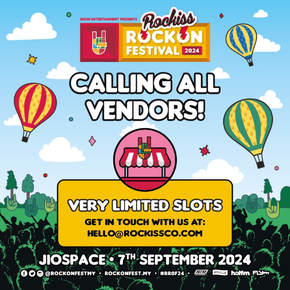 Skesh Entertainment (@skeshmm) on Twitter photo Calling all vendors to @rockonfestmy! Get in touch now at hello@rockissco.com! #SecondhandSerenade #RedJumpsuitApparatus
#SkeshEntertainment
#RROF2024! Calling all vendors to @rockonfestmy! Get in touch now at hello@rockissco.com! #SecondhandSerenade #RedJumpsuitApparatus
#SkeshEntertainment
#RROF2024!