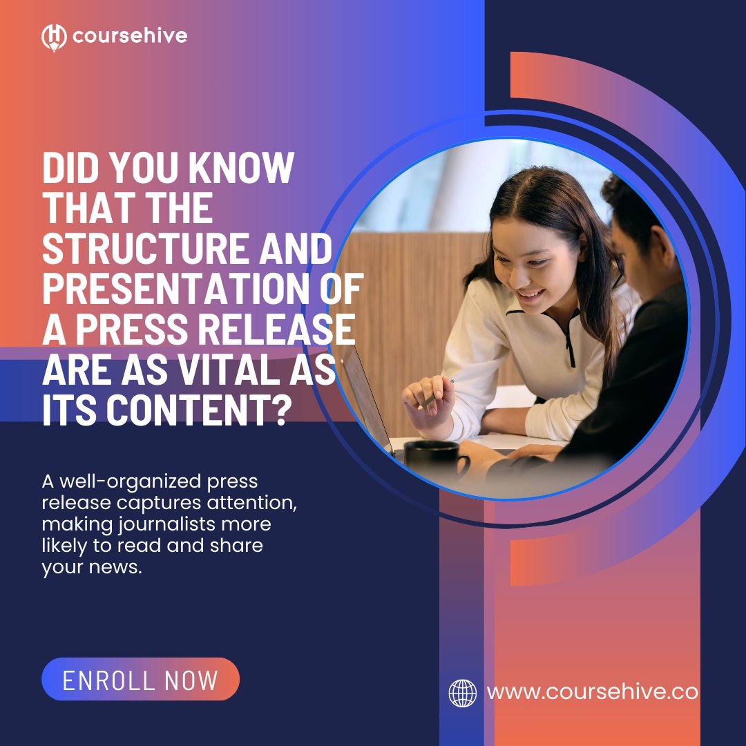 CourseHive01's tweet image. At CourseHive, we emphasize the importance of a well-crafted press release. It&apos;s not just about the news, but how you present it. 📰 #PressReleaseMastery #CourseHiveTips #Coursehive

coursehive.co/09pr-power-pla…