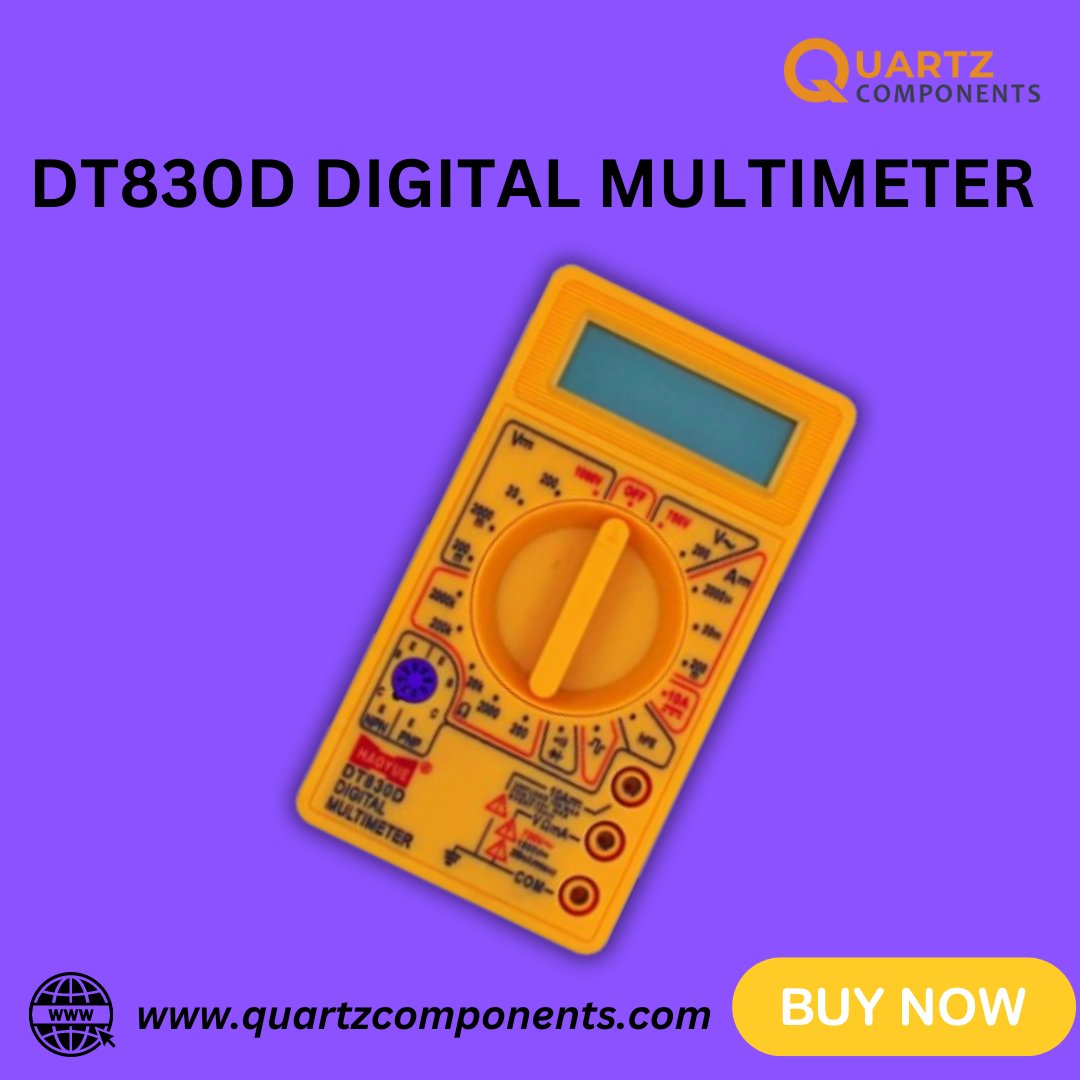 quartzcomponent's tweet image. Stay ahead in your electronics projects with the DT830D Digital Multimeter! Compact, reliable, and easy to use, it's perfect for measuring voltage, current, and resistance with precision.

Product Link-
quartzcomponents.com/collections/po…

#DT830D #DigitalMultimeter #Electronics #DIY