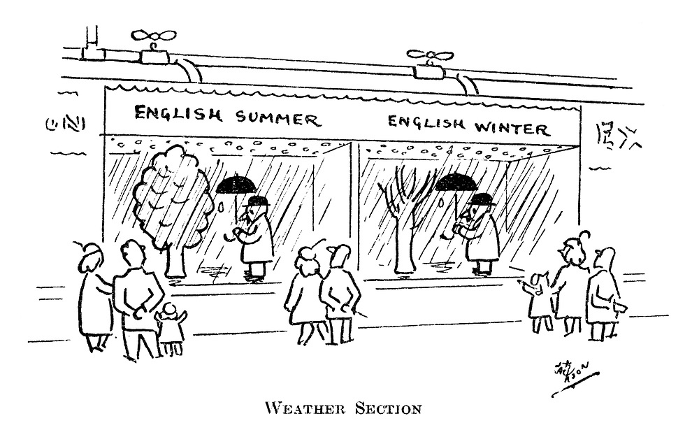 PunchBooks's tweet photo. There's always a time for this PUNCH Cartoon Classic on what to wear for the weather... Alfred Jackson 1951 'Weather Section' #climate #England #English #Britain #British #cool #clothes #clothing #raincoats #shops #retail #stores #departmentstores https://t.co/VsDR6WpqqF