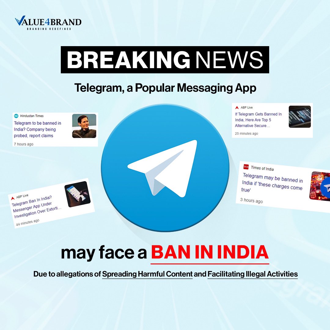 Value4Brand's tweet image. Have you heard the latest about Telegram? There’s talk of a potential ban in India due to some serious allegations. We know, we know - it’s a lot to take in.😰

#recentnews #recentupdates #BINI #BINIxBillboardKorea #BINIxBillboardKpower100 #Devara #FREEDUROV #Telegram #