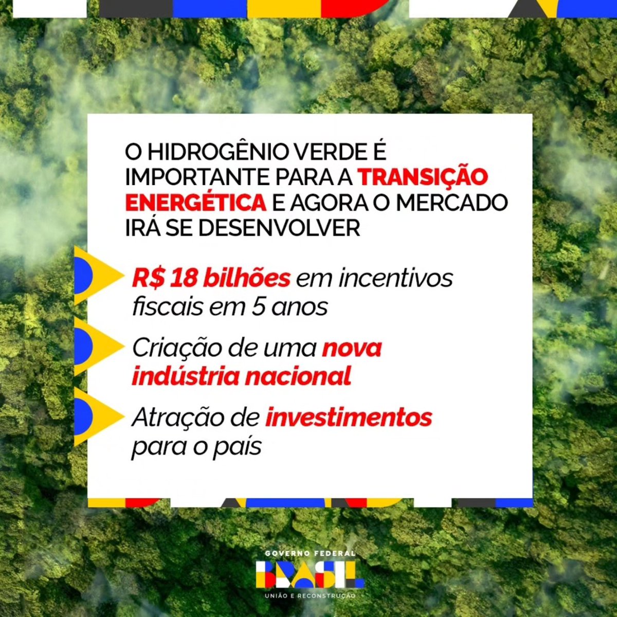 ✅O Brasil já tem um novo marco legal para o mercado de hidrogênio verde. Sancionado no último dia 2, ele garante segurança jurídica, previsibilidade e atratividade para os investimentos anunciados no Brasil. O marco legal fortalece a liderança do Brasil na transição energética +