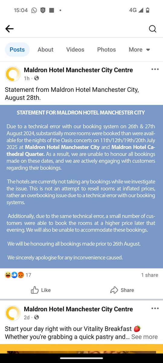 DazWoodend's tweet photo. @Sacha_Lord @MaldronHotels Shocking @MaldronHotels  so why has my booking on the 13th July been cancelled if it was only these dates ??? #nomorals https://t.co/ZK7d2lnkTA