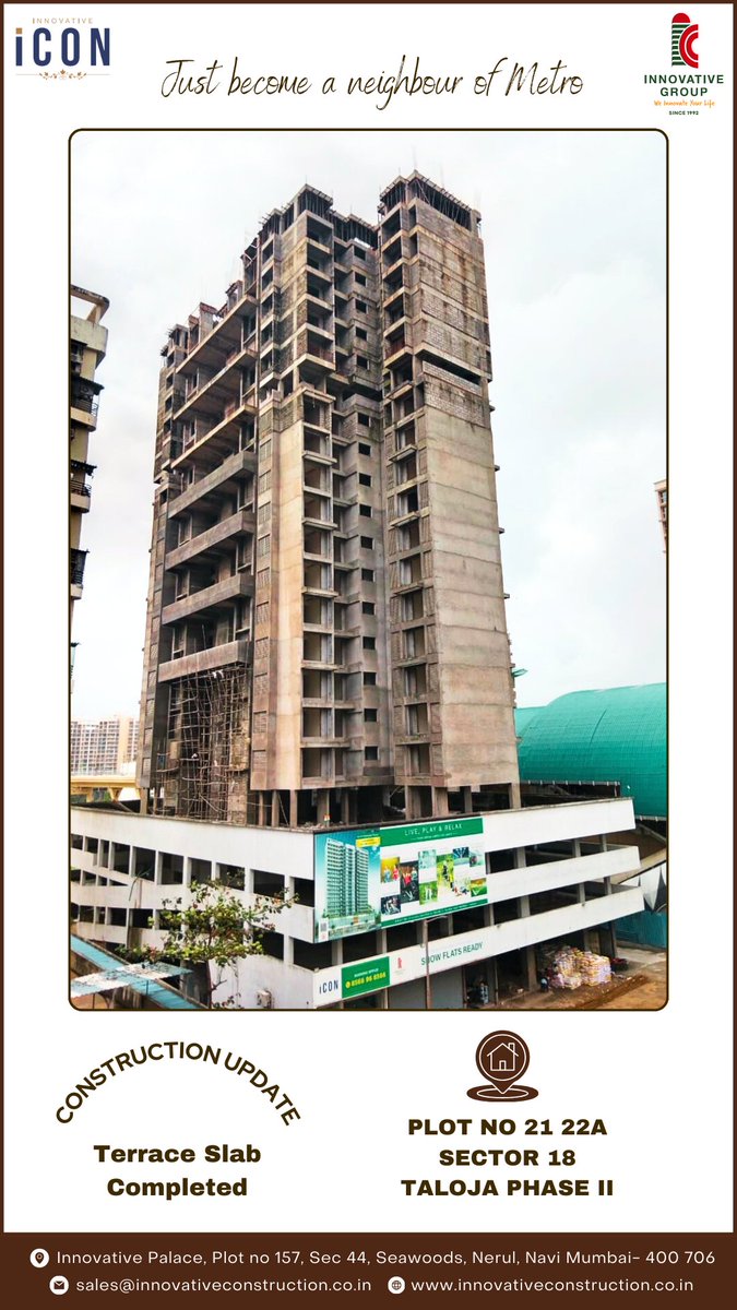 InnovativeCon11's tweet image. Happy to announce completion of RCC 22nd (Terrace) slab. Plaster is completed till 18 floors
#NeighbourofMetro #InnovativeIcon #BeanIcon #LiveinIcon 🏠