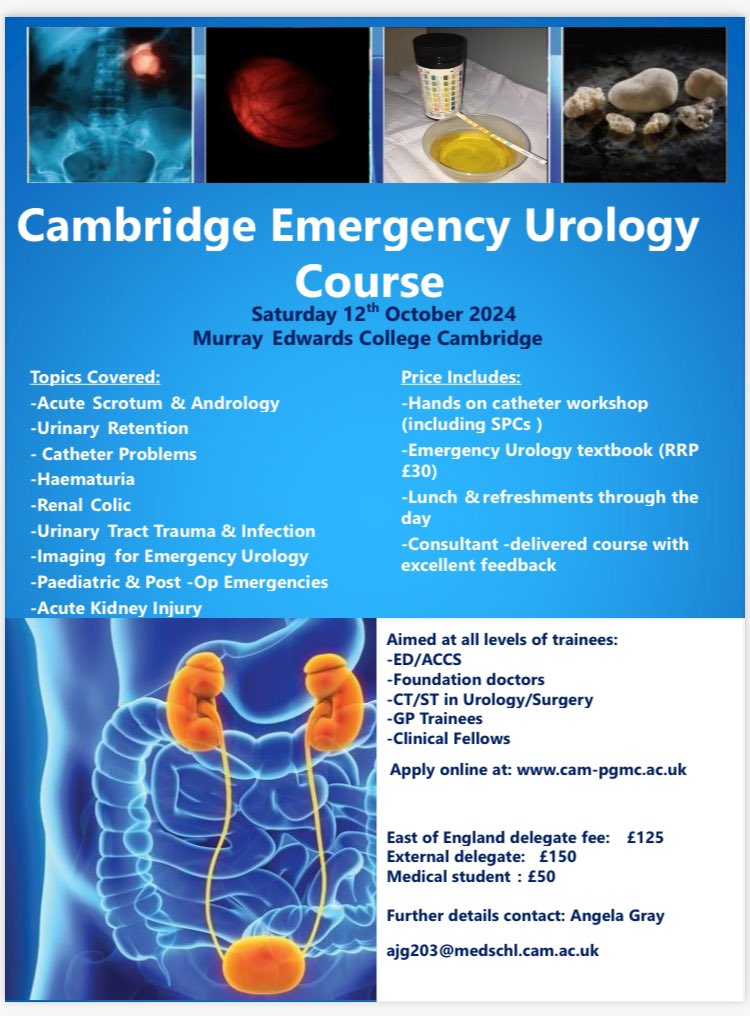 Registration for the next Cambridge Emergency Urology course is open. Hands-on, practical workshops with expert consultant faculty. Perfect for FY/Core/ED/ST3+ doctors, ANPs and CNS. Free text book for all attendees 😀