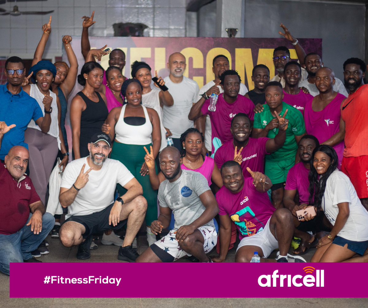 AfricellSalone's tweet photo. In May, we kicked off Fitness Fridays in collaboration with Core Fitness, underscoring our commitment to our team's health and well-being💫.

Since then, every Friday at our Head Office's Canteen Space, our #AfricellFamily enjoys training sessions led by professional coaches 🤩. https://t.co/BDB3ibWncW