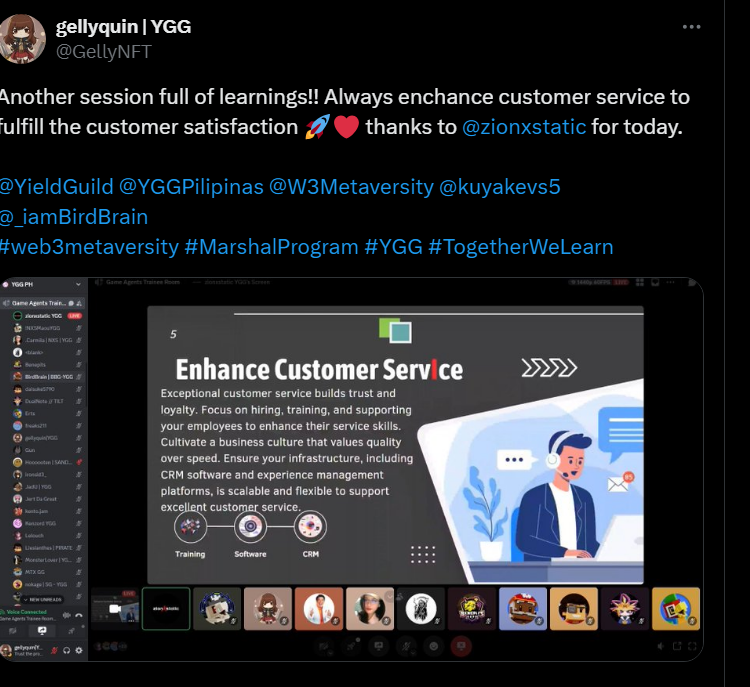 zionxstatic's tweet photo. It was an awesome experience to share valuable things within the community. Truly an honor to be a part of this. Thank you so much!
@YieldGuild
@YGGPilipinas
@w3metaversity
@kuyakevs5
@_iamBirdBrain
#web3metaversity
#MarshalProgram
#YGGGAPS6
#TogetherWeLearn https://t.co/cIi6pKcBAs