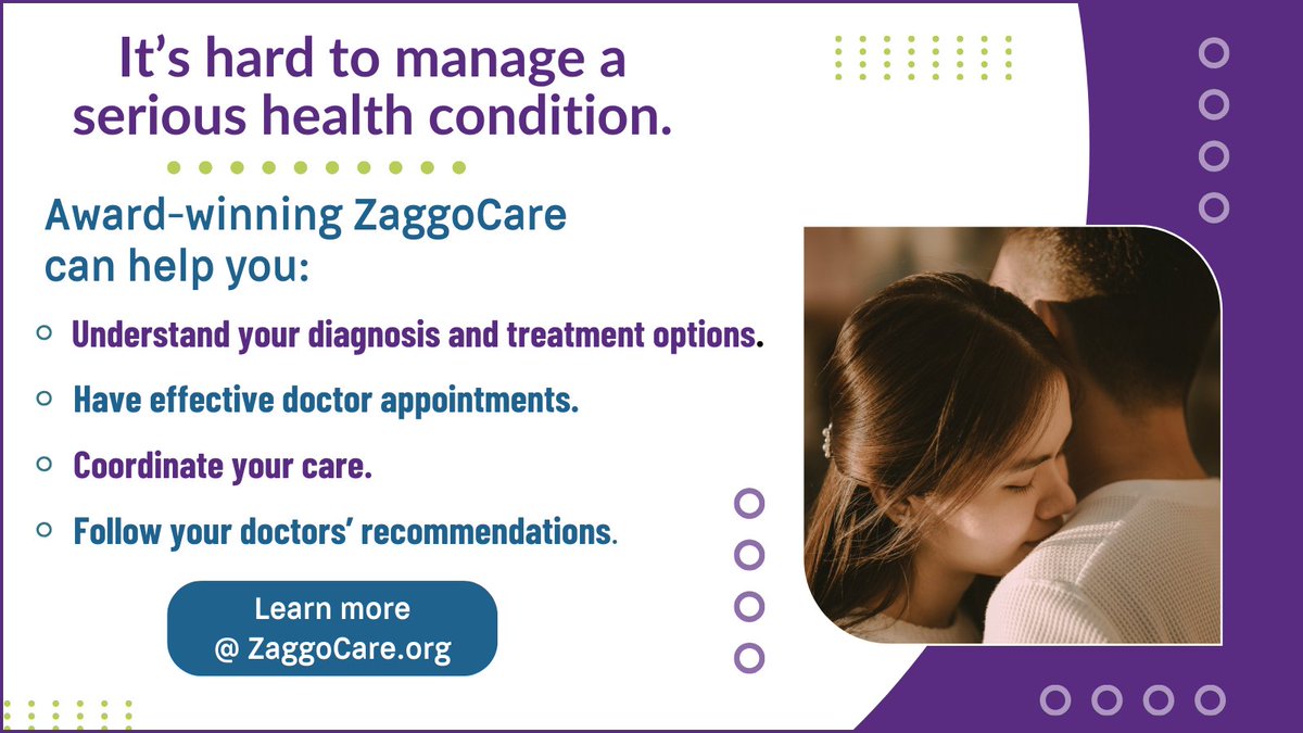 ZaggoCare's tweet photo. Award-winning ZaggoCare helps patients get the best care & outcome possible. Learn how: https://t.co/Qjqhv7bD07
#PatientTips #DoctorAppointments #TreatmentDecisions #PatientSupport #CaregiverTips #CaregiverSupport #Cancer #ALS #MS #Parkinsons #COPD #Diabetes #TBI #RenalFailure https://t.co/Z261im0hCm