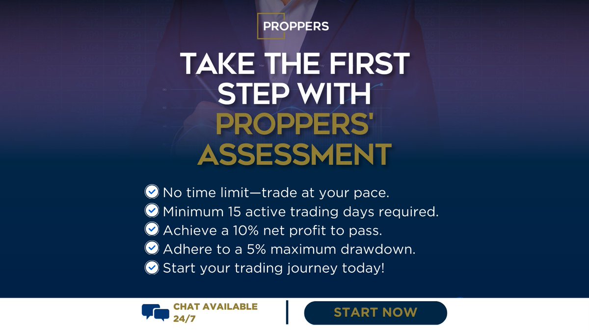 Proppers_io's tweet photo. 🌟Assessment Overview🌟

Take the First Step with Proppers' Assessment 
No time limit—trade at your pace.
Minimum 15 active trading days required.
Achieve a 10% net profit to pass.
Adhere to a 5% maximum drawdown.
Start your trading journey today! https://t.co/RU0zYlJn9v
