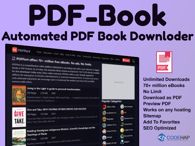 CodeHap's tweet image. PDF-Book Automated PDF Book Downloader PHP Script
codehap.com/store/pdf-book…
PDF-Book Automata PDF Book Download, 70+ Million EBooks Database Collection PHP Script
#php #phpscript