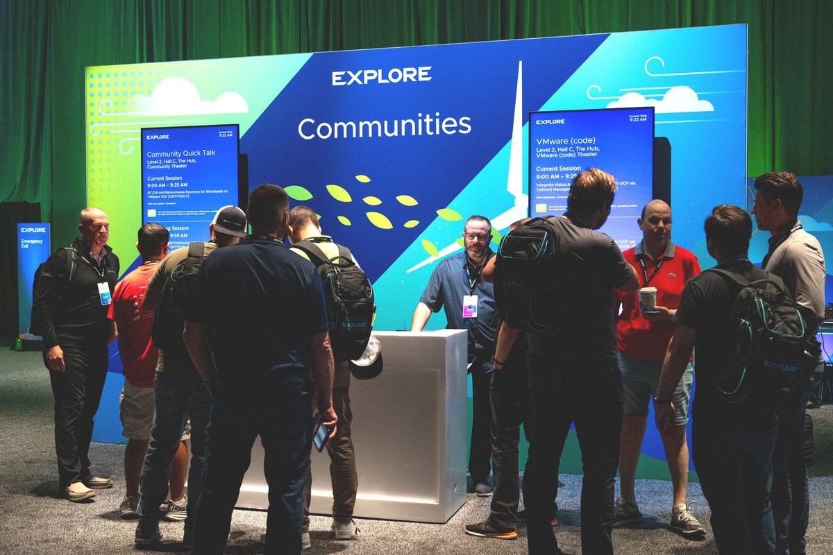 VMwareExplore's tweet photo. Explore something new without signing up for a session! Visit the two Community Theaters in the #VMwareExplore Hub for non-stop learning and networking. Open 9am - 5pm today. https://t.co/Aqj9NO1F2u