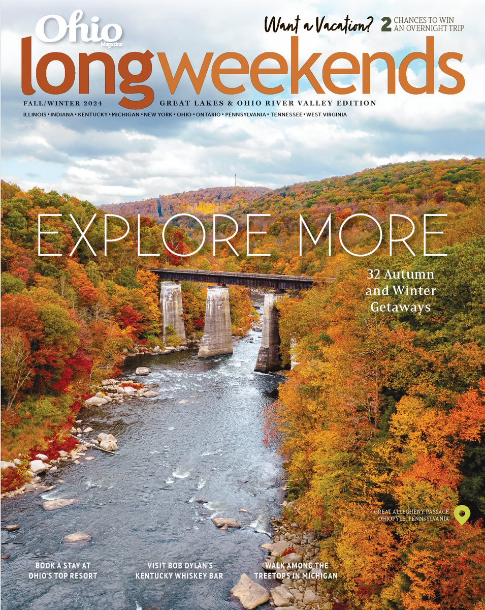 Explore the Fall/Winter 2024 issue of LongWeekends Magazine 🍁 Discover 32 destinations that will help you embrace the changing seasons, including Great Allegheny Passage, pictured below.

🔗 To read the issue, visit long-weekends.com.