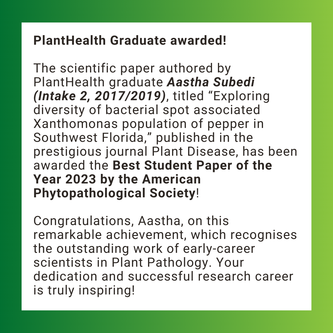 🌿🎓 PlantHealth Graduate awarded!🌟🔬
Congratulations, Aastha, on this remarkable achievement. Your dedication and successful research career is truly inspiring!  

<a href="/Aastha/">Aastha Narula, DO</a> Subedi 

#europeanmaster   #planthealth #erasmusmundus #planthealthmaster #erasmusmunduslife