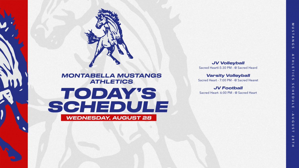 Big day for Mustang Athletics today up in Mt. Pleasant vs. League foe Sacred Heart in Volleyball and Football. Catch the action in person or on NFHS nfhsnetwork.com/schools/montab…