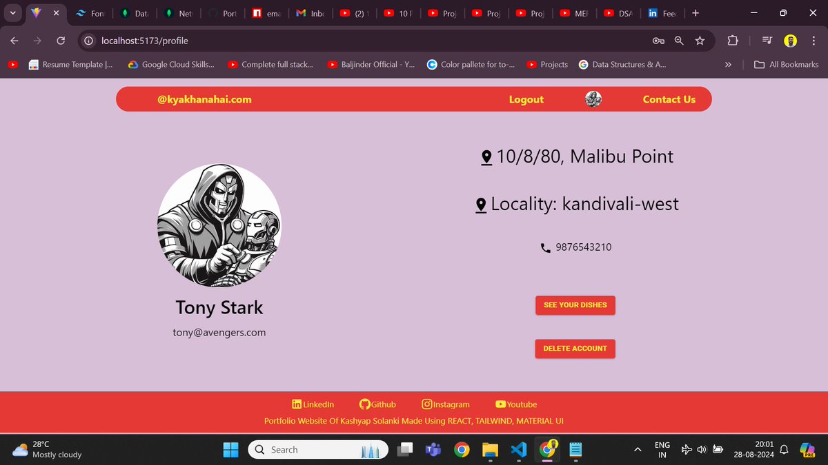 Kash97_Tech's tweet photo. Update On My Personal Project "kyakhanahai". It Now Has A Contact Us Section For Users. This feature is Built Using EmailJs Library. I Have Also Added The Functionality To Delete The User Account Directly When The User Is Logged In
#update #personalproject #ReactJs #webdeveloper https://t.co/DnKfJkp7wS