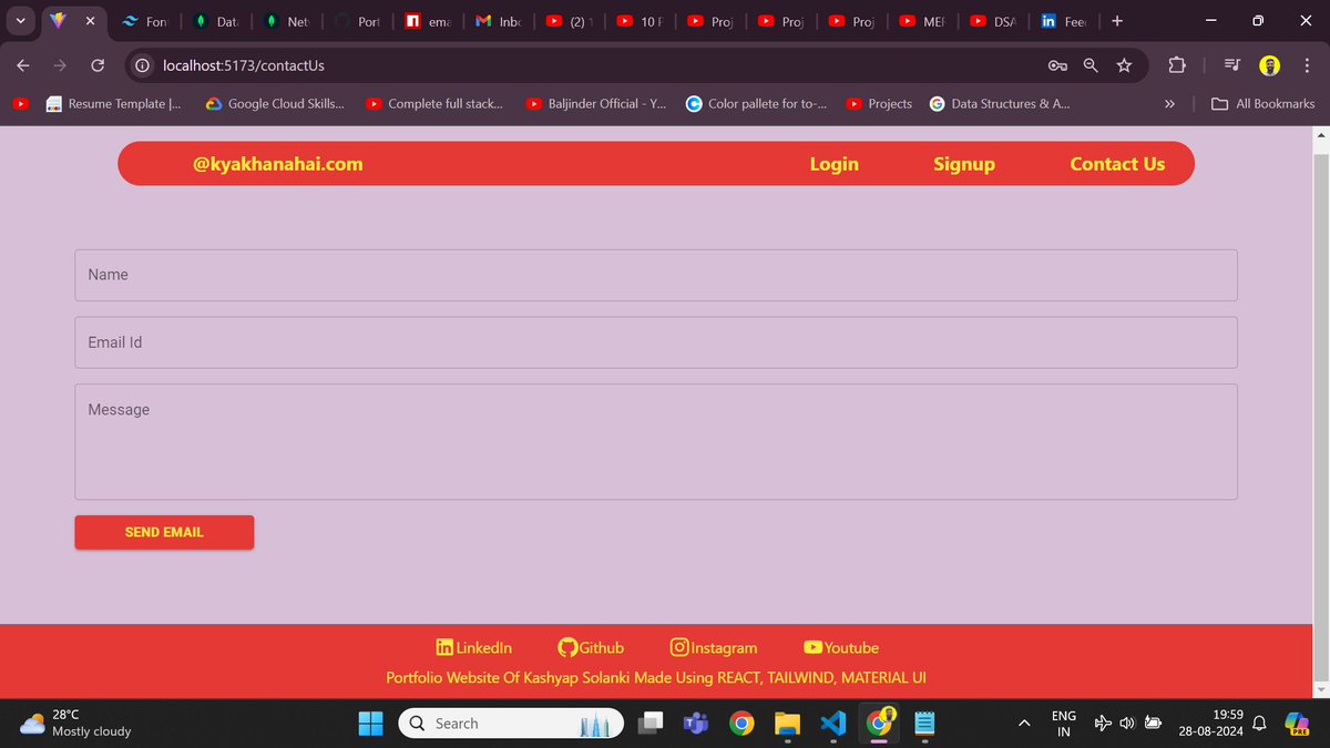 Kash97_Tech's tweet photo. Update On My Personal Project "kyakhanahai". It Now Has A Contact Us Section For Users. This feature is Built Using EmailJs Library. I Have Also Added The Functionality To Delete The User Account Directly When The User Is Logged In
#update #personalproject #ReactJs #webdeveloper https://t.co/DnKfJkp7wS