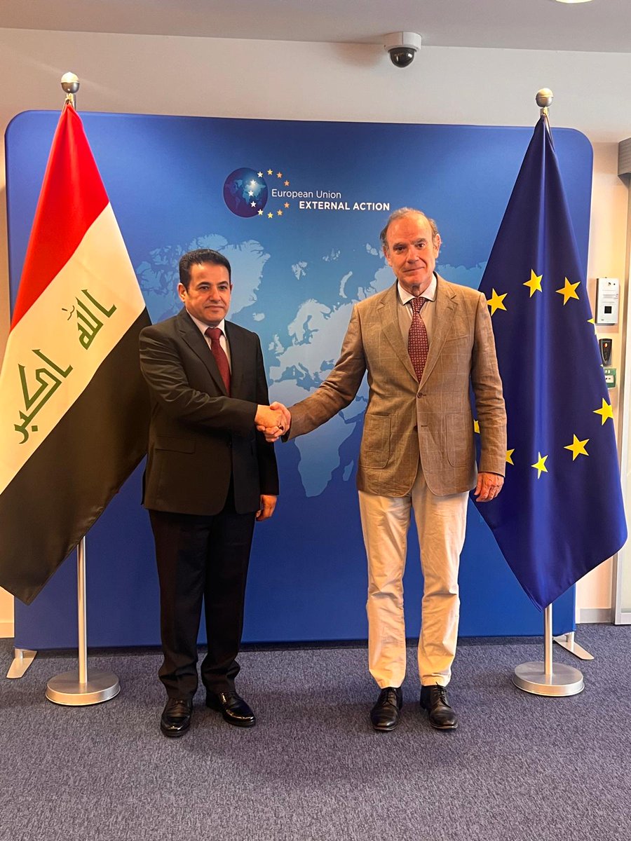 Open and frank exchange with #Iraq National Security Advisor Qasim al-Araji in Brussels. EU and Iraq  have common interests in alleviating tensions and stability in the Middle East. We are working to deepen our bilateral cooperation and address regional challenges.