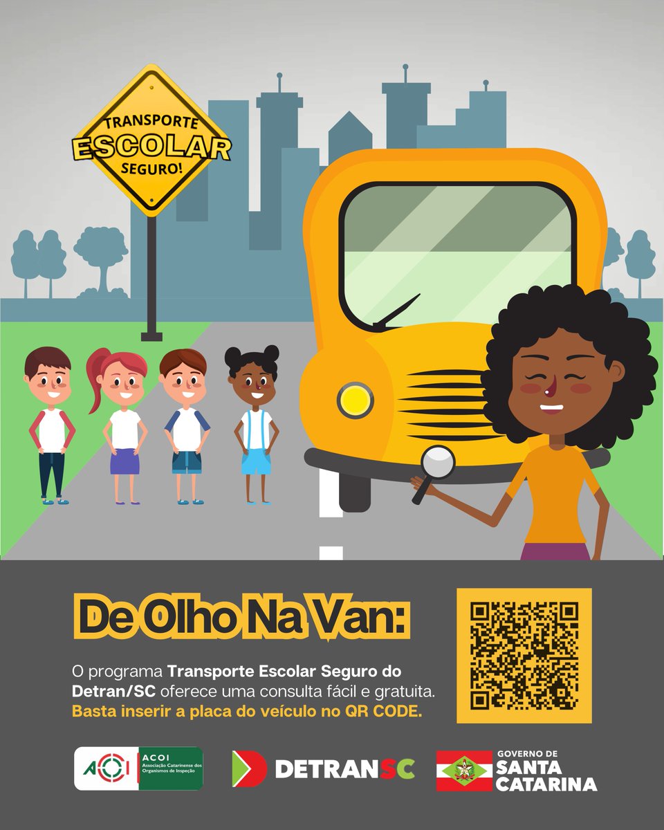 DetranSC's tweet image. Use o programa Transporte Escolar Seguro do Detran/SC para verificar a placa do veículo e garantir que todas as inspeções e licenças estão em dia 🚌🔍. Vans e ônibus escolares são minuciosamente inspecionados para a segurança das crianças. #DeOlhoNaVan #DetranSC
