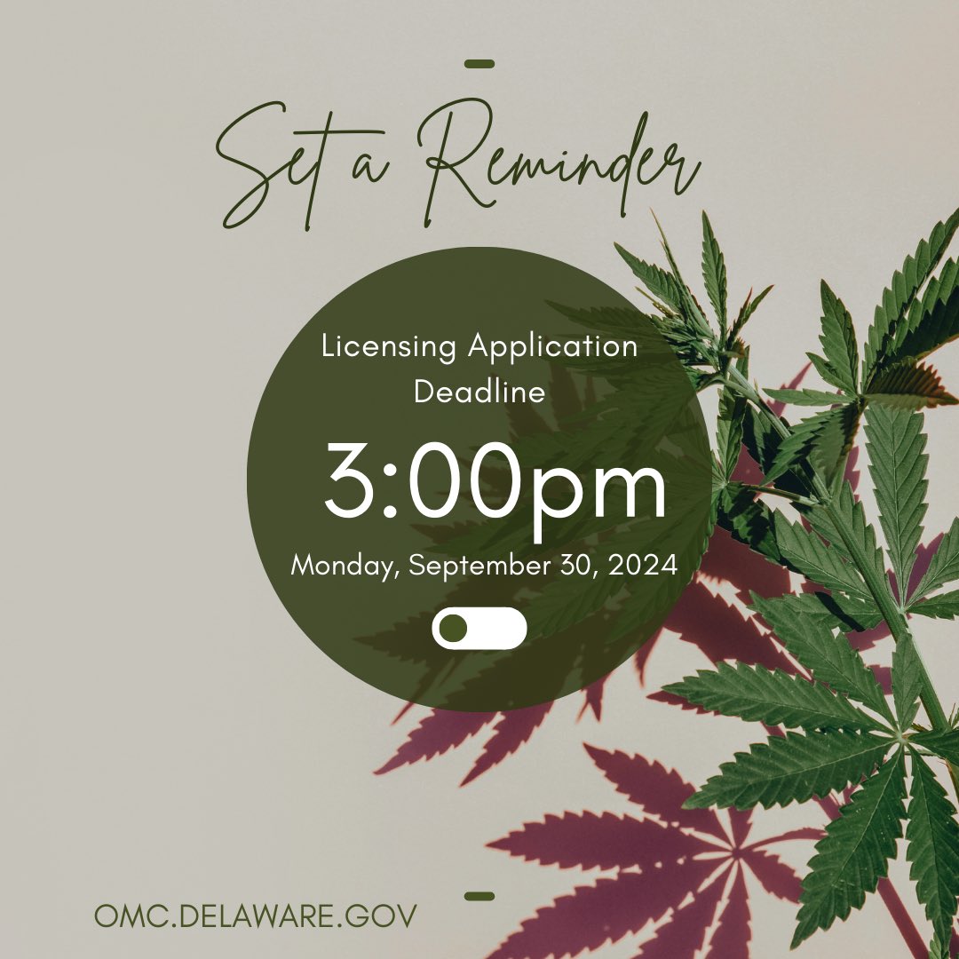 DEOMC1ST's tweet image. 📆Don’t miss out! Set a reminder now - License Applications close Monday, September 30, 2024! 📆

‼️APPLY NOW‼️

#DOMC #Marijuana #Cannabis #licensing #Application #marijuanaindustry #cannabisindustry #legalizationofmarijuana