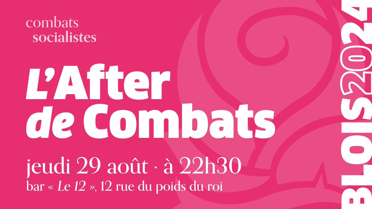 CombatsSoc's tweet image. ✨ Toute l'équipe de Combats socialistes vous convie jeudi soir à une soirée ouverte à toutes et à tous !

➜ Rendez-vous le 29 août au bar Le 12 à 22h30 à Blois ! #CamPuS24