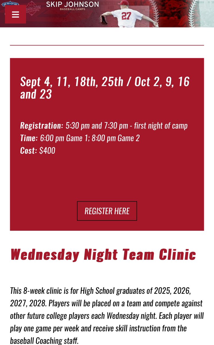 September 4 - Fall Camps begin!
Details ⬇️ 
skipjohnsonbaseballcamps.com/camp2.html