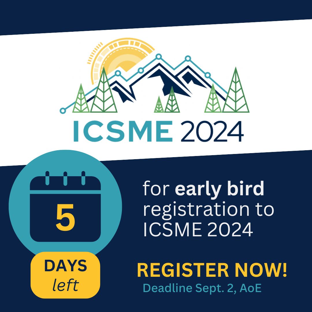 🚨 Only 5 days left for ICSME 2024 early bird registration!
📢 Authors: Papers in proceedings need at least one full registration by this deadline.
🔗 Register now: conf.researchr.org/attending/icsm…