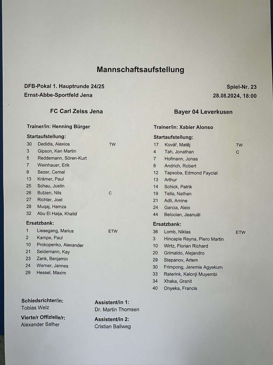 #FCCB04 line-ups. A healthy amount of rotation from Xabi Alonso. #DFBPokal