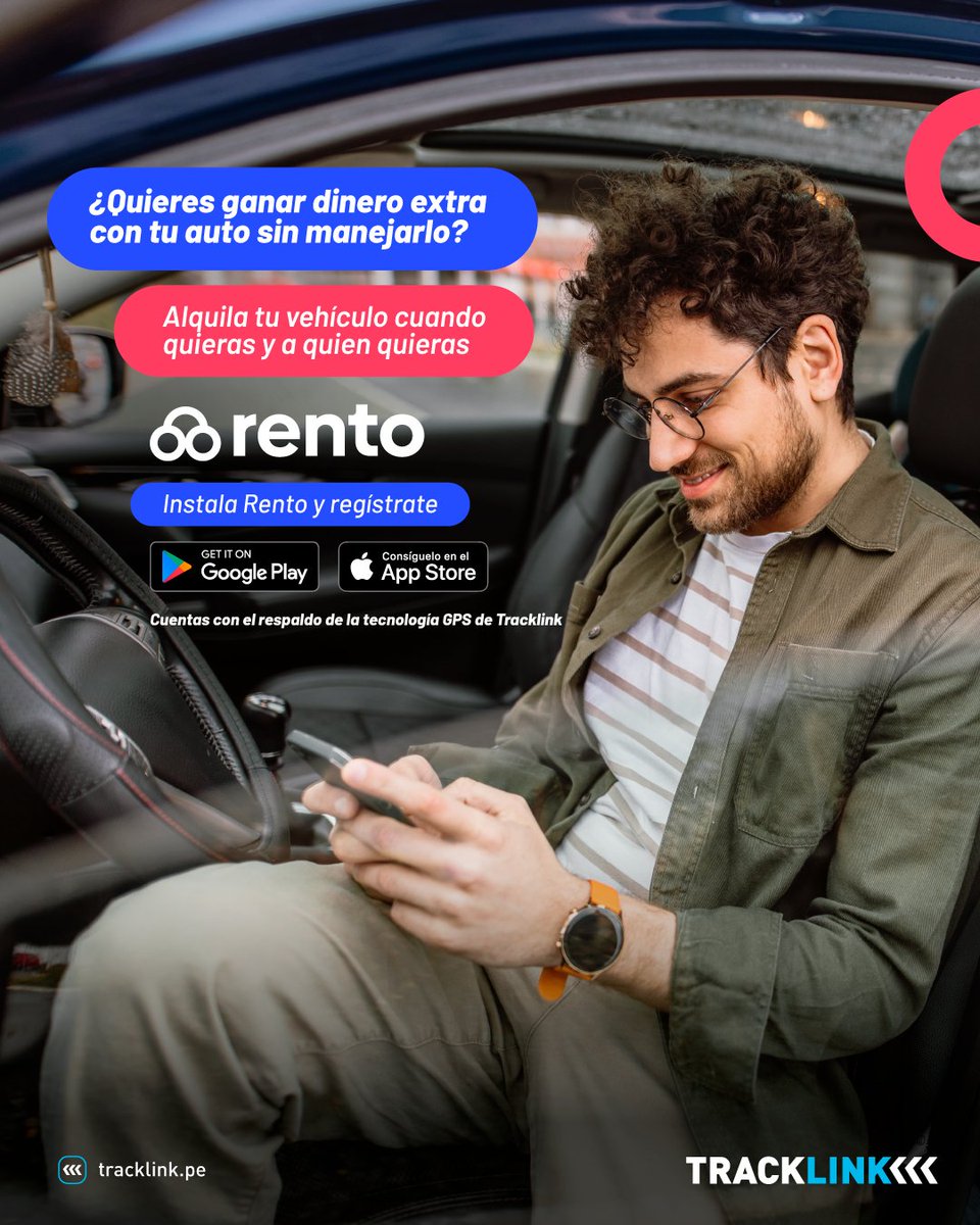 tracklinkperu's tweet photo. ¿Quieres ganar dinero extra con tu auto sin manejarlo? 📱🚘

Con Rento podrás alquilar tu carro cuando y a quien quieras contando con el respaldo de la tecnología GPS de Tracklink. 🚀

➡️Descarga y empieza a ganar. 👉 https://t.co/oFnJ1uDCnT 

#TrackLink #GPS #Lima #Peru #Rento https://t.co/NlBKvGyois