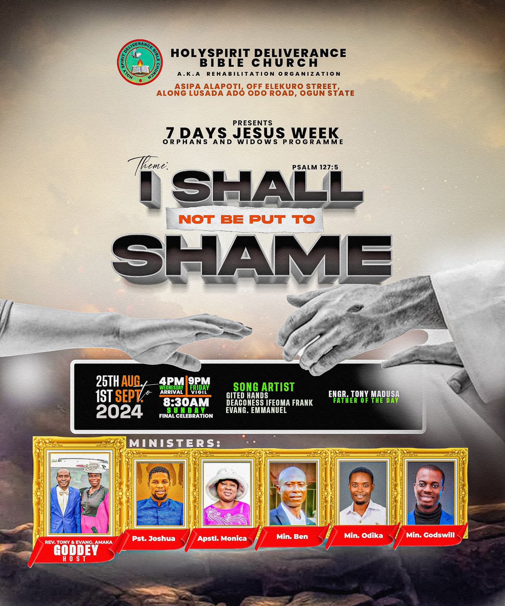 HolyIncubation's tweet photo. I Shall not be out to shame .
Ogun state Nigeria.

We will be with you this Friday night and Sunday morning...

The Lord of Host 
The king of Glory will be enthroned .

I will be there with my family THGI Network International Holyghost Incubation

It will be a privilege https://t.co/7sTEWnT3NS