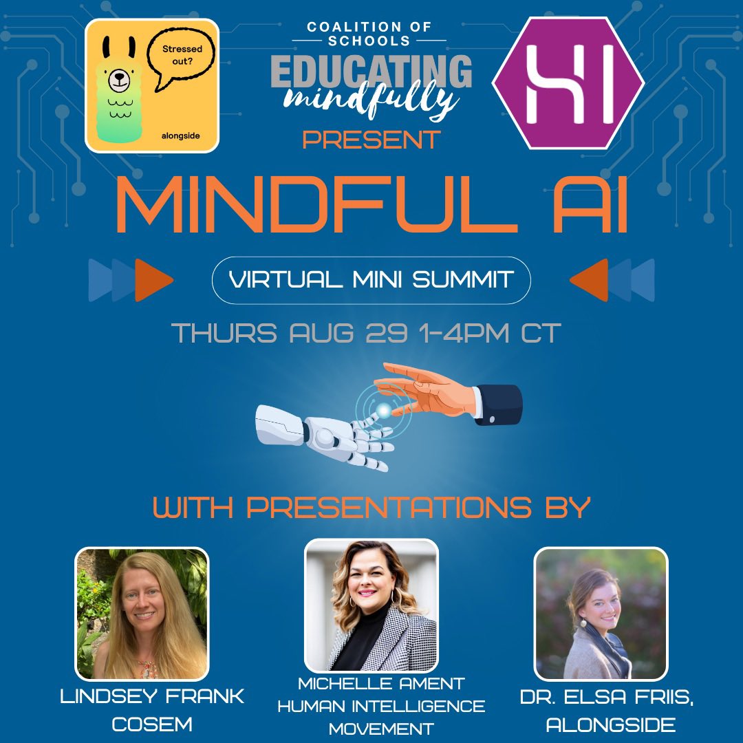 Athea Davis (@atheadavis) on Twitter photo AI, Mindfulness, Education.
Join us at our virtual (free) summit tomorrow.
Register now 👇
educatingmindfully.org/events
#artificalintelligence #Mindfulness #education #EdTech #edutwitter
<a href="/EdMindfully/">Coalition of Schools Educating Mindfully</a> AI, Mindfulness, Education.
Join us at our virtual (free) summit tomorrow.
Register now 👇
educatingmindfully.org/events
#artificalintelligence #Mindfulness #education #EdTech #edutwitter
<a href="/EdMindfully/">Coalition of Schools Educating Mindfully</a>