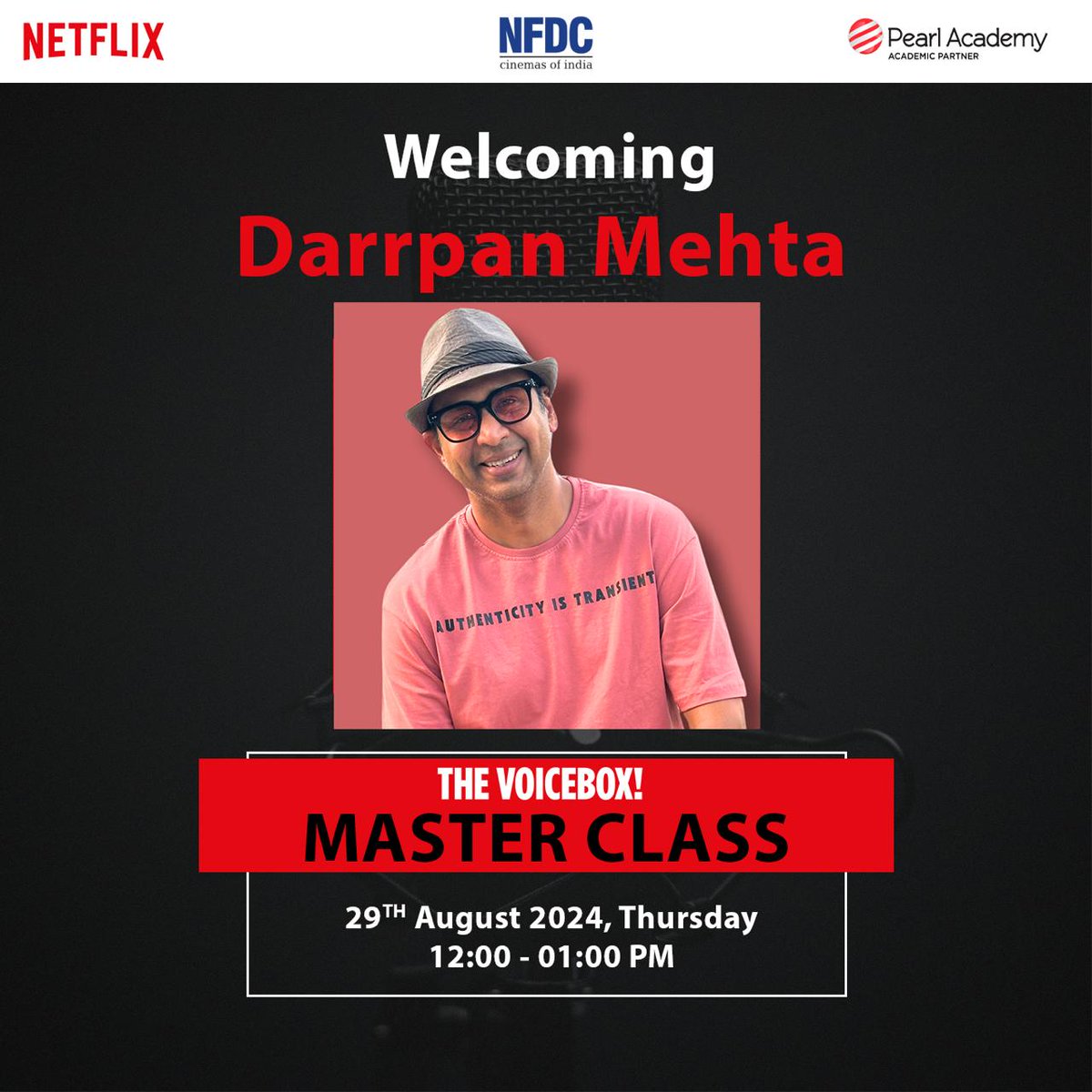 Attention voice-over artists. We're thrilled to announce that tomorrow's #masterclass session will be with Darrpan Mehta. The industry stalwart will be sharing some priceless insights, his experiences &amp; learning.  

#VoiceOverTraining #NFDCNetflix #InsideTheVoicebox