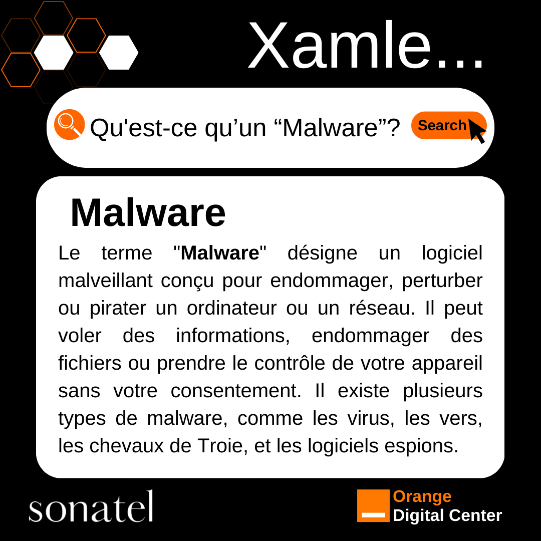 ODCSenegal's tweet photo. Le "Malware" est un ennemi invisible qui peut gravement affecter vos appareils. Il se décline sous différentes formes : virus, vers, chevaux de Troie, et logiciels espions.
Protégez-vous en restant vigilant !
#XAMLE
#OrangeDigitalCenter
#AmalNjariñAskanwi https://t.co/a0v61pkOkU