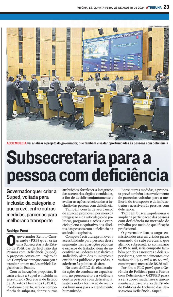 RicardoFerraco's tweet photo. O @GovernoES propôs a criação da Subsecretaria de Políticas de #Inclusão das Pessoas com Deficiência (Suped). O objetivo são melhorias no transporte e acessibilidade, +oportunidades de emprego e Integração de políticas e ações inclusivas🤝
Um passo importante para os #capixabas🚀 https://t.co/cXc4AcpfyJ