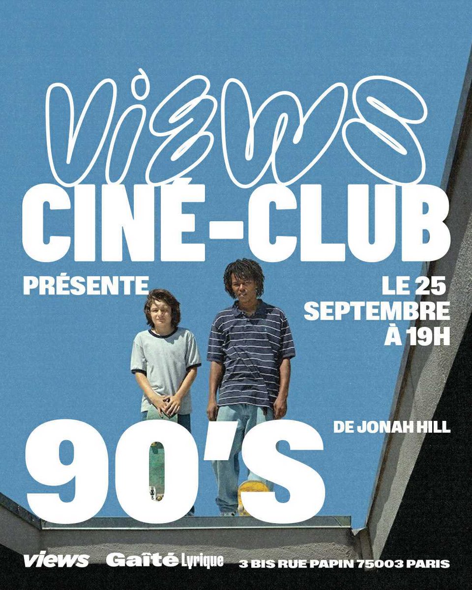 Views lance son ciné-club à la Gaîté Lyrique avec une projection du film “90’s” de Jonah Hill le 25 septembre 🎞️