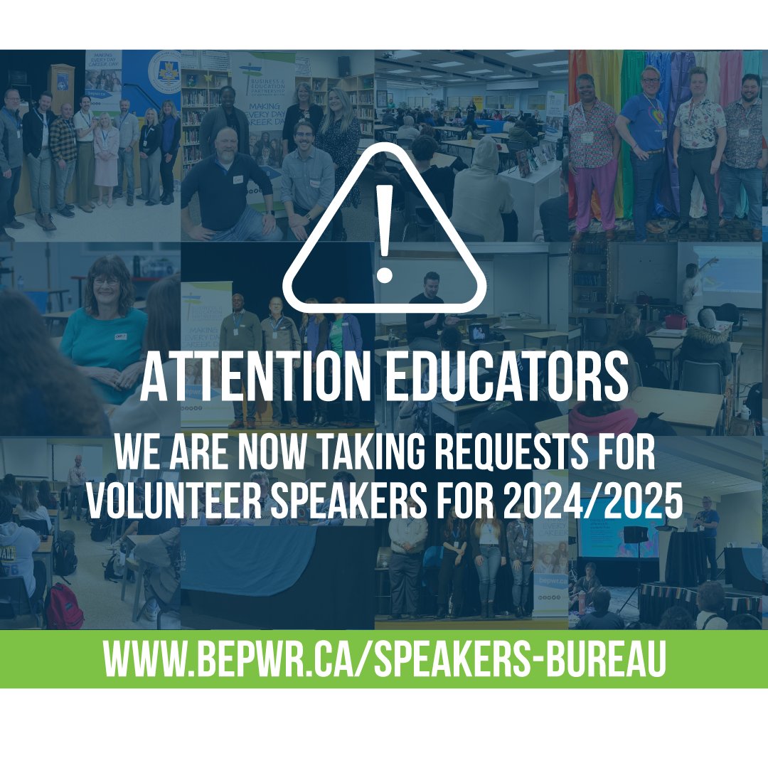 Attn educators! Our Speakers Bureau is open for booking. Request a speaker for your class at bepwr.ca/speakers-bureau. Free opportunity in Waterloo Region for career stories in various fields. #CareerStories #Teachers #RealLifeExperience