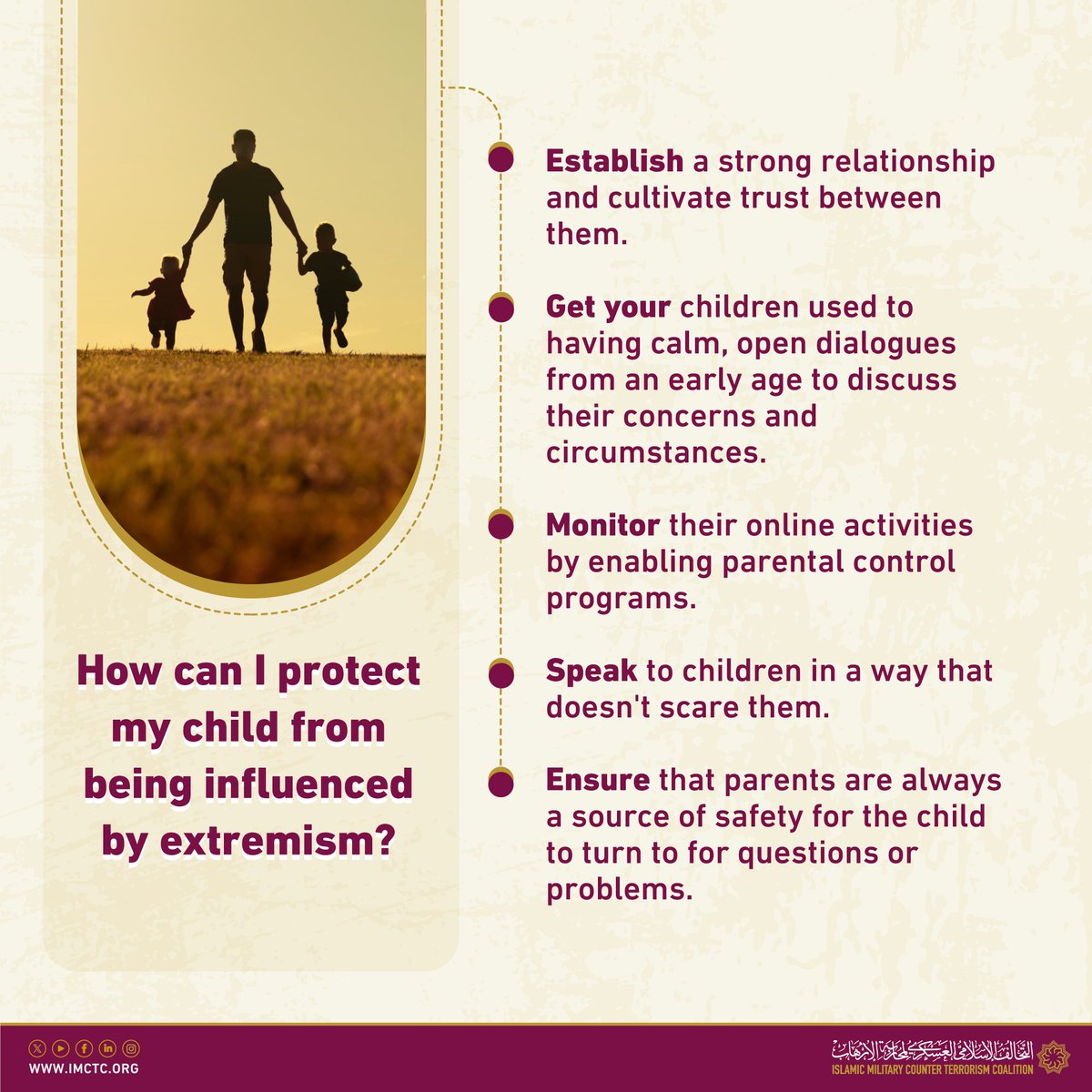 imctc_en's tweet photo. #IMCTC_Info| Find out more about the best methods to protect children from falling prey to extremist ideas. https://t.co/pWGIJ5mxDR