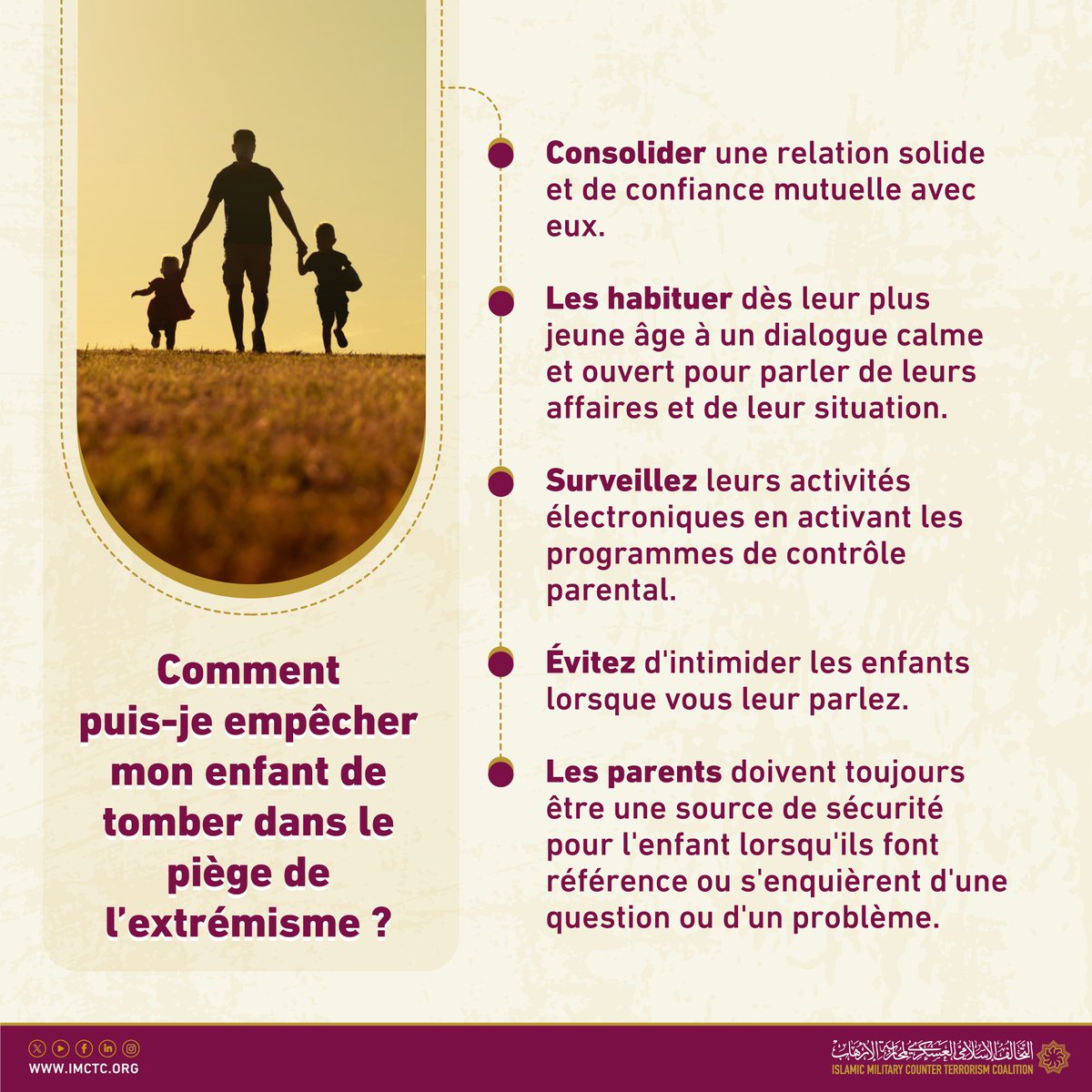 imctc_fr's tweet photo. #IMCTC_Info| Découvrez les moyens les plus importants pour empêcher les enfants de tomber dans le piège des idées extrémistes. https://t.co/xM8y6klNca
