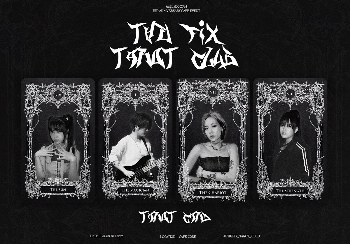 FishyFIXY's tweet photo. ⋆ ₊ ﾟ ☽ * ₊ ⋆𖤐 𝕿𝖍𝖊 𝕱𝖎𝖝 𝕿𝖆𝖗𝖔𝖙 𝕮𝖑𝖚𝖇𖤐⋆ ₊ ﾟ ☽ * ₊ ⋆

🔮 전체특전 타로카드 앞면 공개 🔮 

-

#THEFIX_TAROT_CLUB
#더픽스를_알면_인생을_압니다
#당신의_운명을_바꿀_기회 https://t.co/iskqHP7Uh6