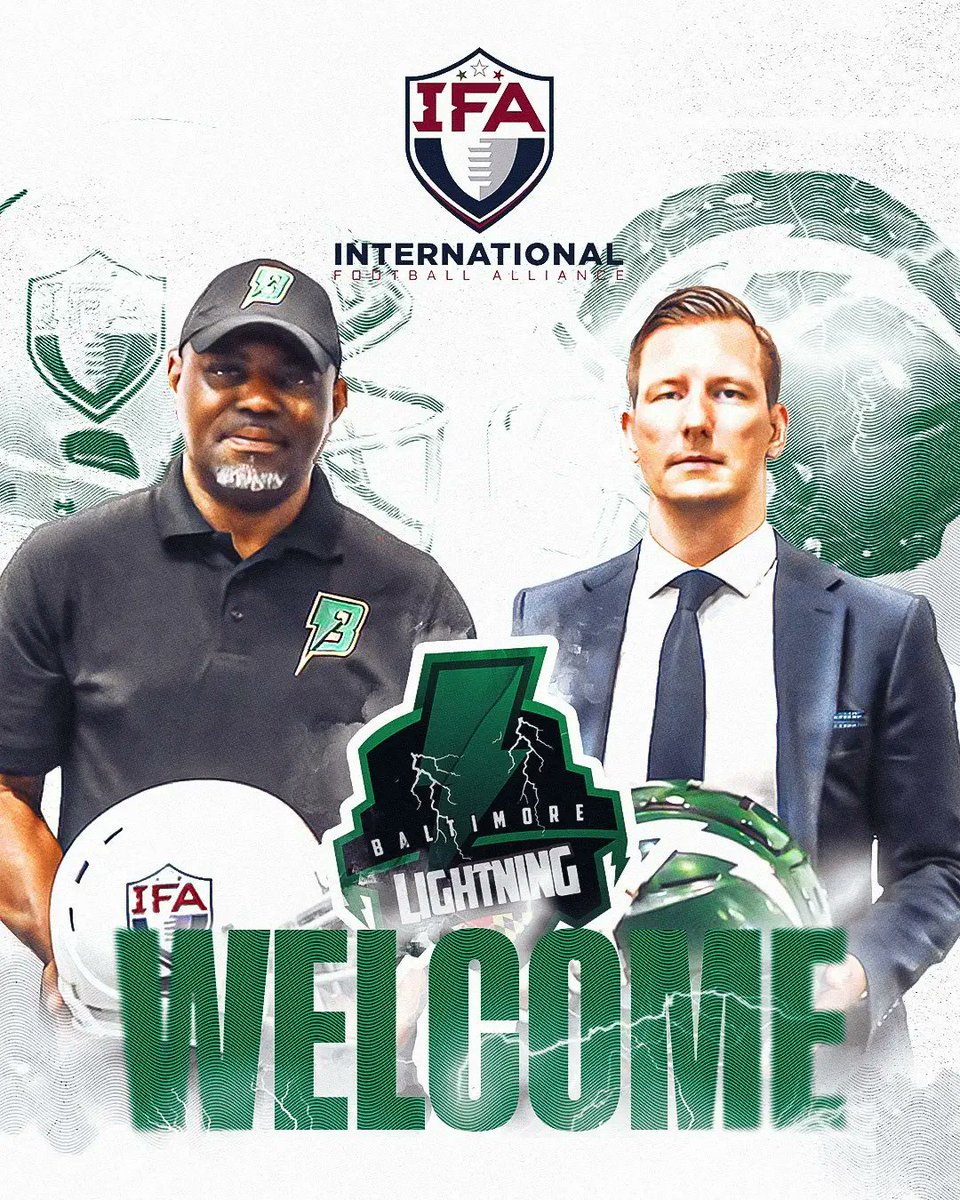 Welcome #BaltimoreLightning 
🟢⚪️⚫️🟡
Led by new ownership group HG Management and New Head Coach Eric Marty, we are excited to have them as part of the league and representing the #Maryland area.
#BoltUp l #Profootball l #NewEra