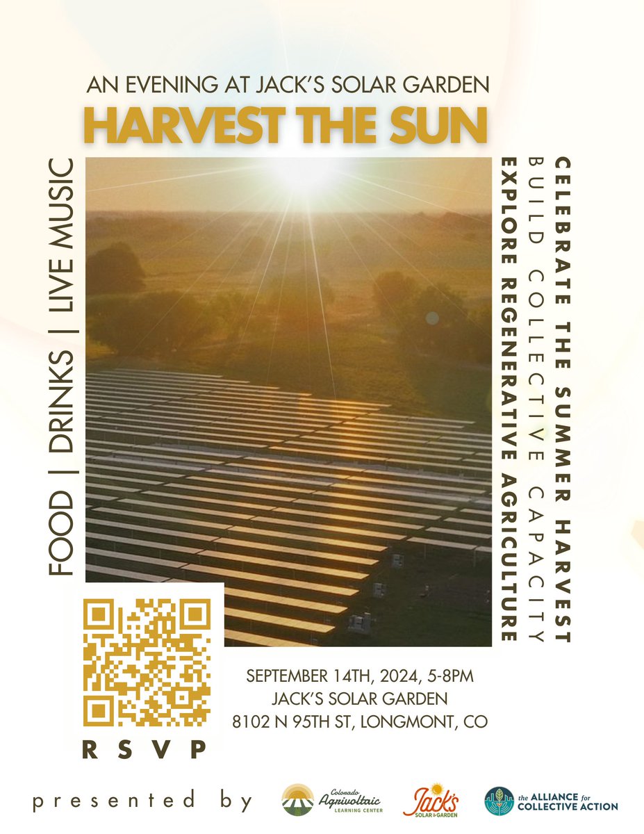 JOIN US on September 14th to enjoy appetizers, drinks and live music at <a href="/JacksSolar/">Jack's Solar Garden</a>!☀️ Celebrate the summer harvest, learn more about the innovative practice of agrivoltaics and help us build collective capacity. 🎉 

RSVP soon—tickets are selling fast! ow.ly/SeOC50T2p1M