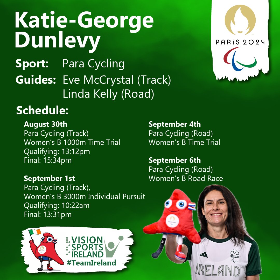 Check out the schedules for Josephine Healion and Katie-George Dunlevy. They kick start their Paralympian journey's on August 30th at 13.12pm competing in the Women's B 1000m Time Trial.
Tune in to RTE 2 from 6.30pm tonight for all the action from the Opening Ceremony!