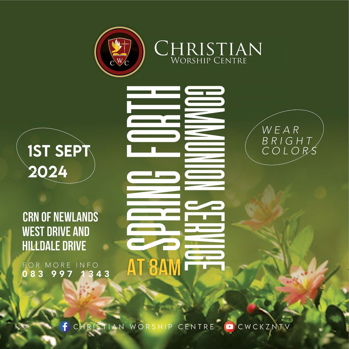 CWCKZNTV's tweet image. Join us as we enter the Spring season this Coming Sunday for our Spring Forth Communion Service, The theme is Bright Colors
#Springforth
#cwckzn
#Kuyenzeka