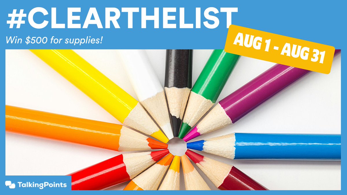 TEACHERS 📣 This is the last chance to win our #clearthelist giveaway! We will be choosing our fifth winner this Friday, 8/30 so be sure to:
1️⃣ Follow us 2️⃣ Enter to win 3️⃣ Share this post

hubs.la/Q02MxYGh0

#teachertwitter #principaltwitter