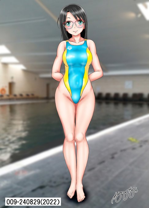 本日のイラスト(2024/8/29) 
女子委員長の競泳水着姿 
4日前に掲載した制服姿の委員長に、競泳水着に着替えてもらいました。柔らかそうな身体にハイレグの競泳水着が良く似合います。 