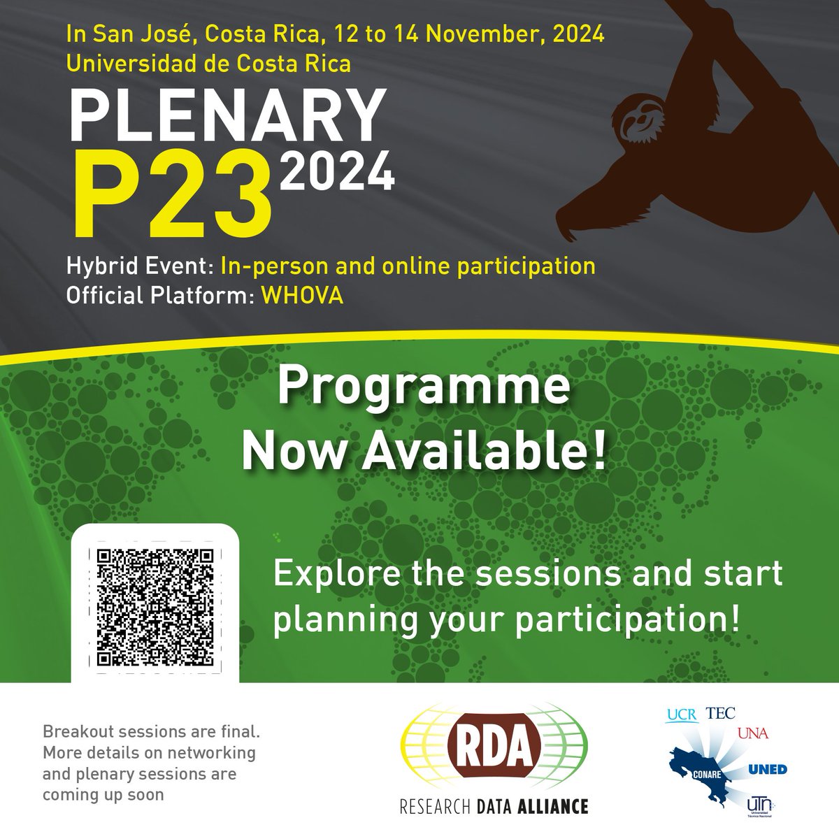Take a look at the newly released, finalised programme for the 23rd RDA Plenary! 

Will you be joining us in San José, Costa Rica (or online) from 12-14 November 2024? Take a look at the range of sessions you can enjoy at #P23.

View the programme: ow.ly/QfKT50T8Lu7