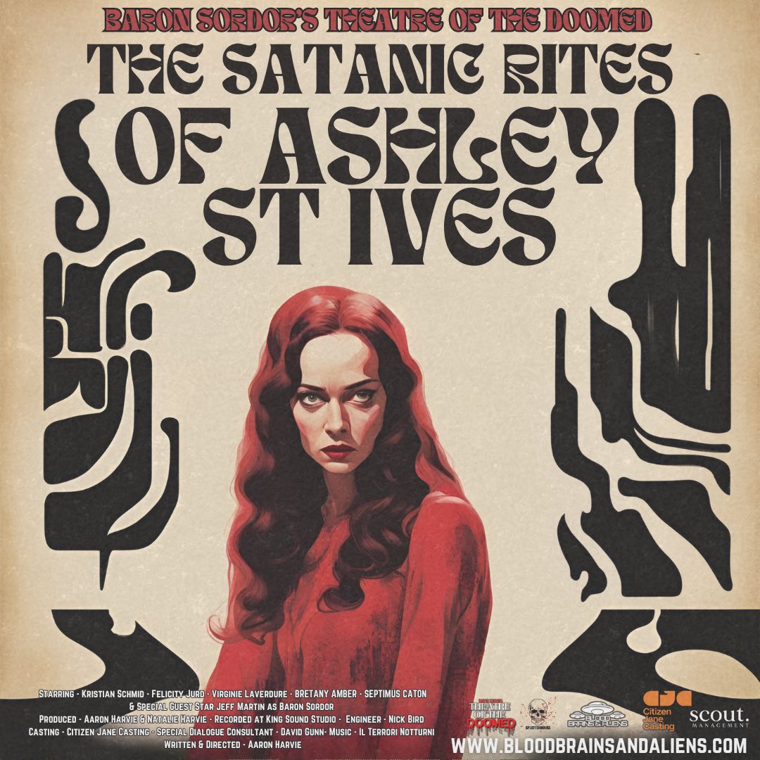 aaronharvie's tweet photo. Look what came out early!!! Hot off the presses THE SATANIC RITES OF ASHLEY ST IVES, the final episode of season 1 of Baron Sordor’s Theatre of the Doomed is available to download now from Apple Podcasts, Spotify and the rest… make sure you tune in, download, rate &amp; comment https://t.co/AgCTl8LVea
