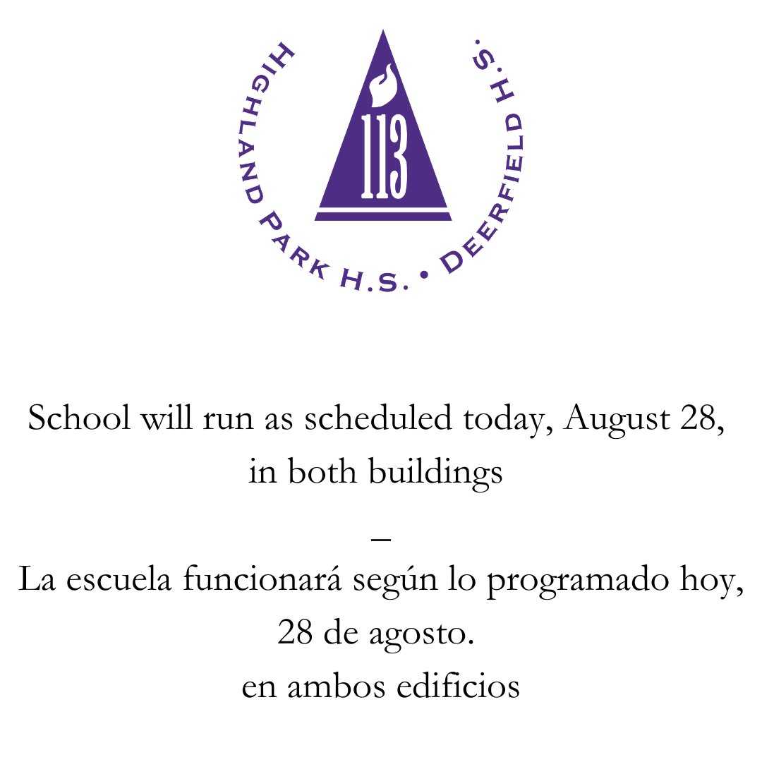 Highland Park H.S. (@highlandparkhs) on Twitter photo Power has been restored <a href="/DeerfieldHS/">Deerfield H.S.</a>. School will run as scheduled today at both buildings. Power has been restored <a href="/DeerfieldHS/">Deerfield H.S.</a>. School will run as scheduled today at both buildings.