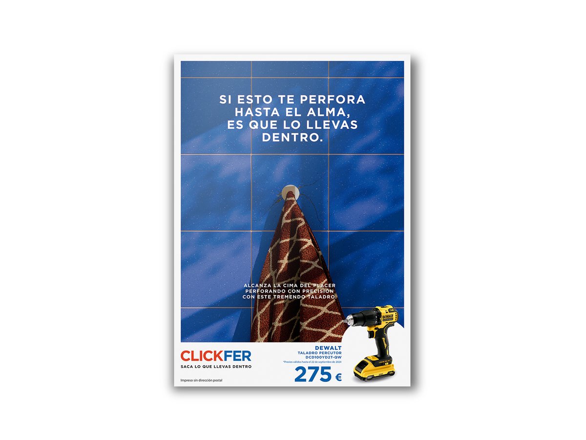 jorgesanluis's tweet photo. #clickfer > Tercera portada de nuestra campaña de este año:

"Si esto te perfora hasta el alma, es que lo llevas dentro"

https://t.co/WfcGqURQHL

#comunicación #marketing #publicidad #ferretería #bricolaje https://t.co/kgObIvfWN1