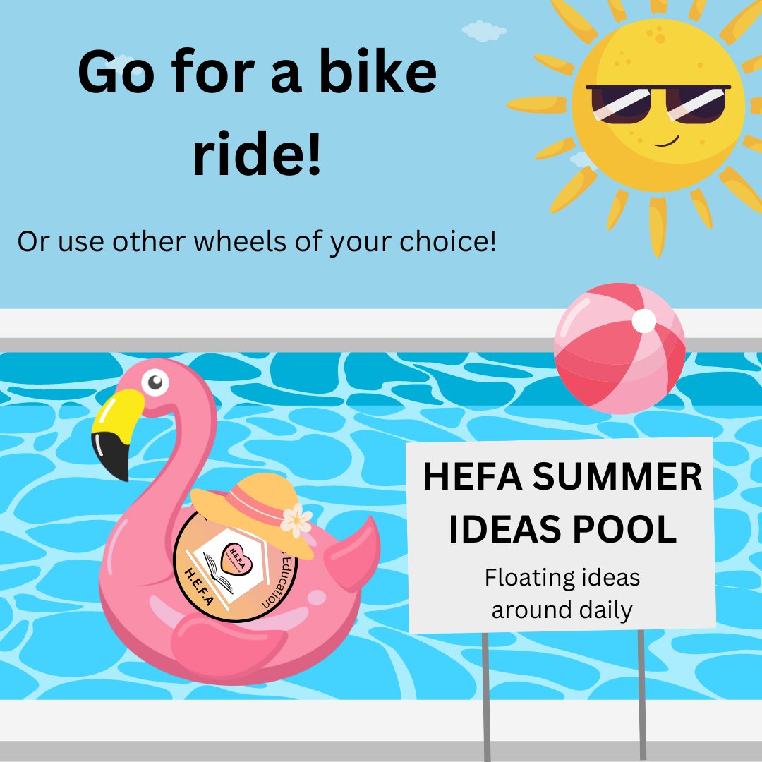 Let's go back outside 🙂
This time, though, we're taking wheels!

It's not a race! 
Take a nice, slow, relaxing bike ride &amp; notice the last bits of summery nature as you go 🙂

Not a fan of bikes?
Scooter 🙂 or skateboard, or rollerskate...

#teamhefauk #summerholidays #bikeride