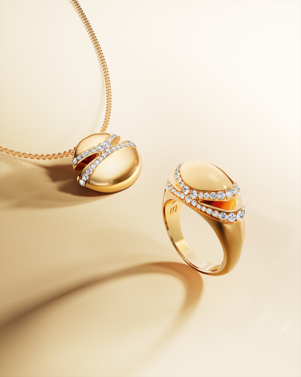 Bulgariofficial's tweet photo. The #BvlgariCabochon collection fuses heritage craftsmanship with contemporary creativity. Inspired by the Maison's iconic cabochon cut, elegant rings and pendants in 18-carat yellow and rose gold are adorned with precious diamonds.

Discover more at https://t.co/qcDjEZUZAD https://t.co/sAyR1EoNJ8
